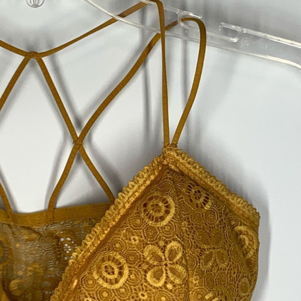 Lace Strappy Bralette Crop Top - Mustard - Picture 3 of 9
